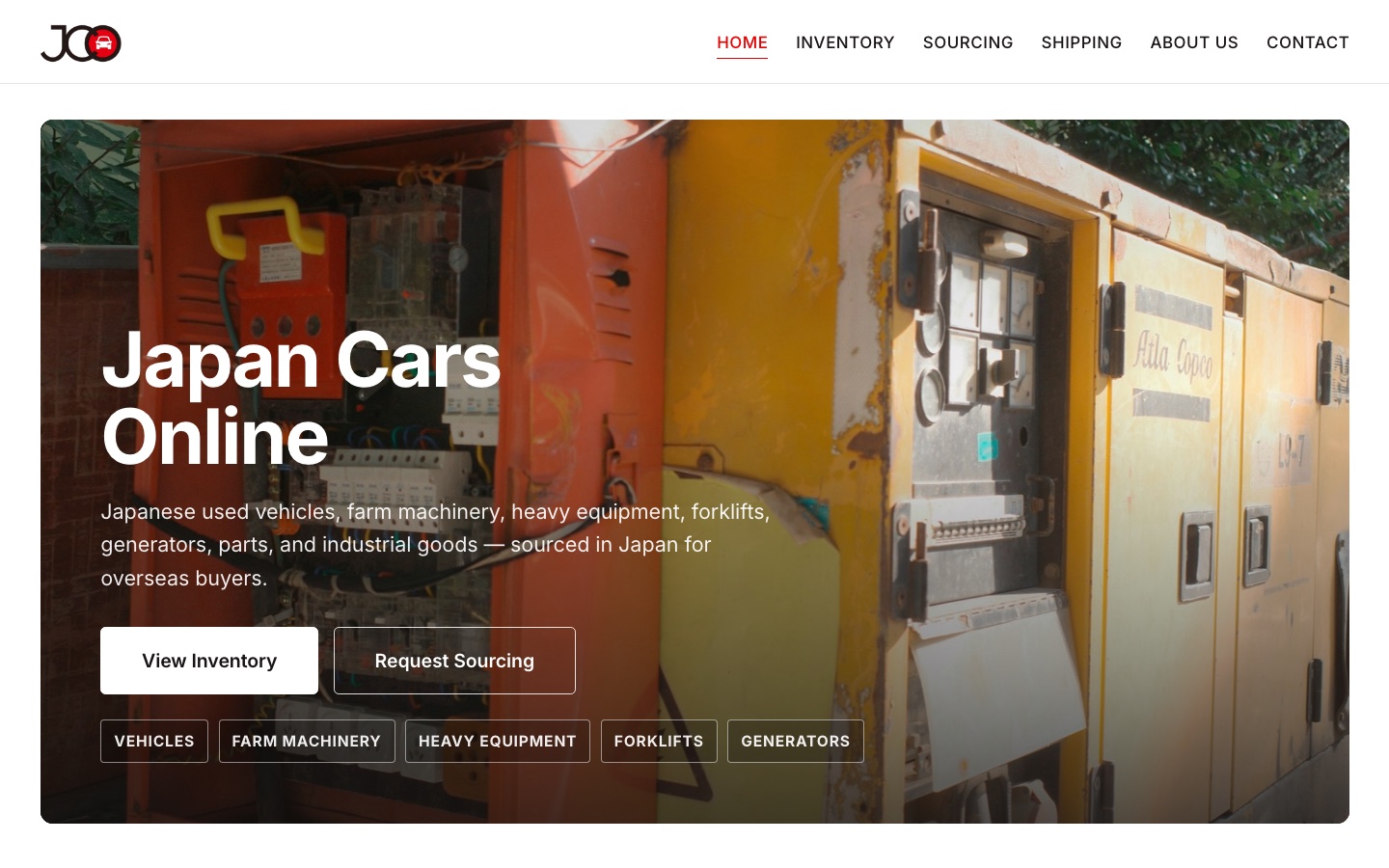 Japan Cars Online 公式サイトのトップページ